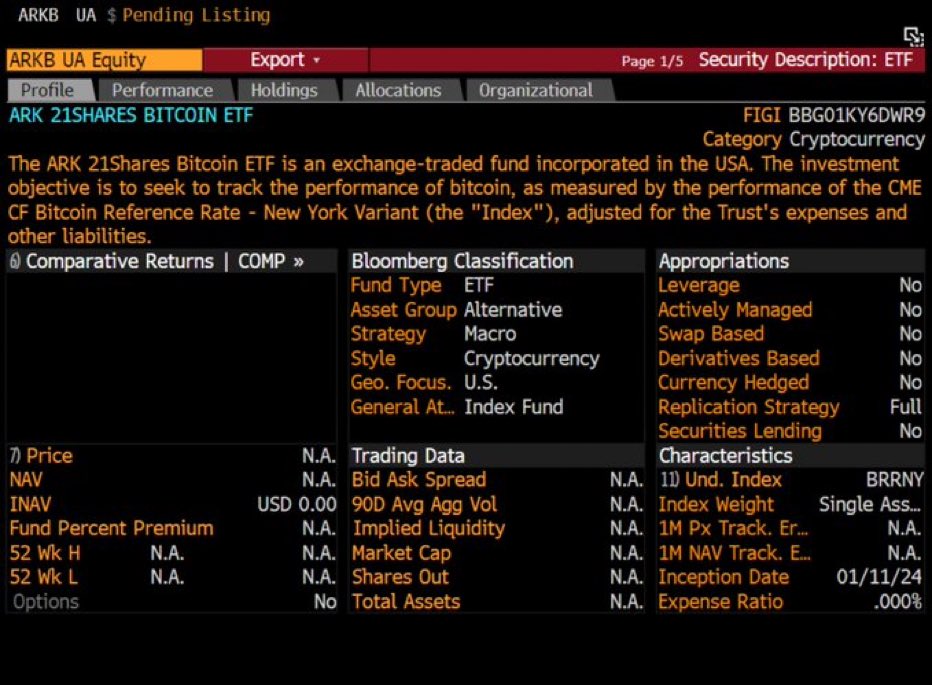 JUST IN‼️ Bloomberg terminal has listed all 11 #Bitcoin ETFs “pending listing”

🫡: <a href="/JoeConsorti/">Joe Consorti</a>