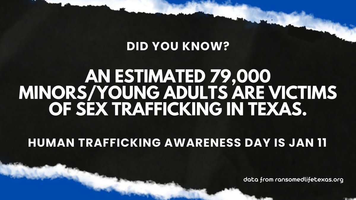RansomedLife, a local non-profit, says on its website that an estimated 79,000 minors/ young adults are victims of trafficking in TX. And kidnapping doesn’t always have to be involved. Those kids may still attend school, be in activities, and live at home.

#EndTrafficking