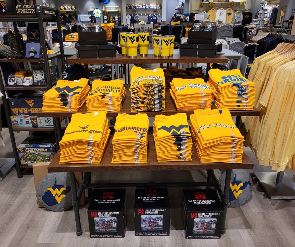 AlumniHallWVU's tweet photo. Searching for gold?! We have ALL you need for the GOLD RUSH game on Saturday.
#GoWVU #AlumniHall
https://t.co/0bYa4aC3CL https://t.co/2HM1q1hZeC