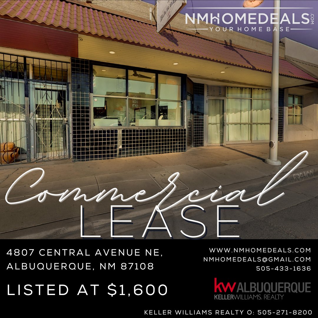 nmhomedeals's tweet photo. ✨COMMERCIAL LEASE

If you are looking to lease a great space for a barbershop or salon ✂️💇‍♀️ look no further! This is located in a great location for a business, just minutes from Nob Hill. Message us for more details! 📧☎️

#nmhomedeals #yourhomebase #forlease #abqrealtor https://t.co/FqUN9EFgZ0