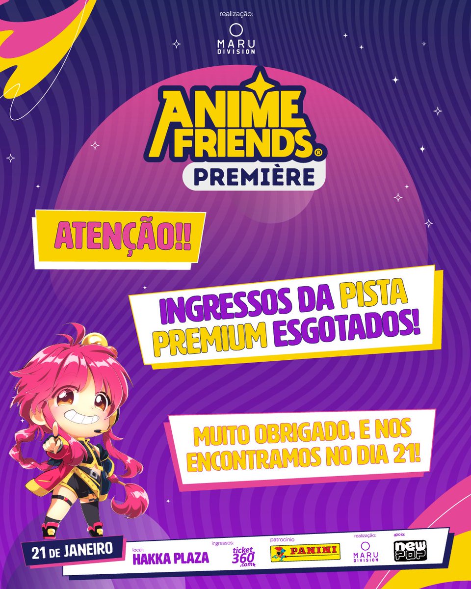 animefriends's tweet photo. A equipe do Anime Friends agradece a todos que já garantiram seus ingressos para o AF Première! 

Garanta já seus ingressos de outros setores antes que esgotem também, e vamos juntos aproveitar esse show incrível. 🤩

#afpremiere #AF2024 #AnimeFriendsPremiere #animefriends https://t.co/sGEe2TjKrY