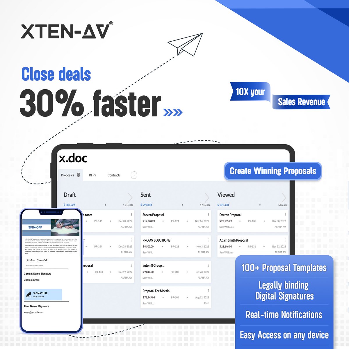 xten_av's tweet image. Revolutionize your sales game with our Proposal Tool! 🚀 Unlock a 10x increase in close rates &amp;amp; elevate your deal-winning strategy. Our pre-design proposal templates boost productivity by 30%. Seize success like never before! 💼✨
#ProposalTool #WinningDeals #ProductivityBoost