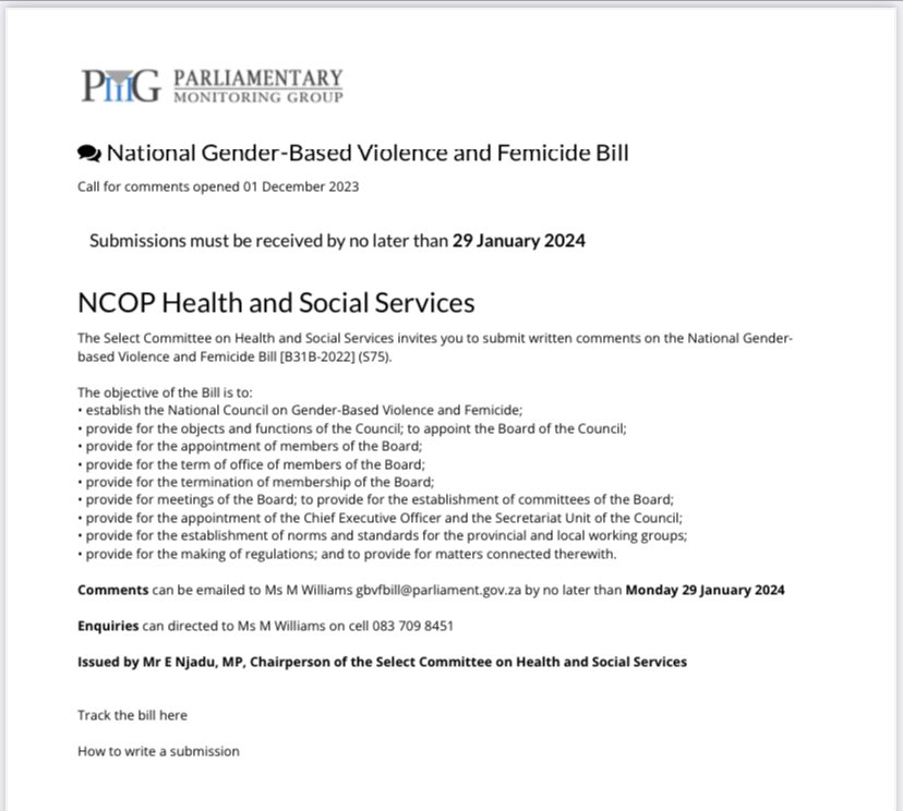 IAm_Kage's tweet photo. Please review this message from the Parliamentary Monitoring Group @ParliamentofRSA
Calls for comments open and closing date is the 29th of Jan 2024
@voiceitinaction @Foryoungmothers @rescuingdreams #SAYWA #PurposeDrive https://t.co/LPIxM5GG5U