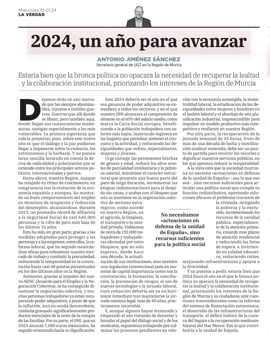 “2024, un año para avanzar” <a href="/UGT_Comunica/">UGT</a> <a href="/UGTMurcia/">UGT Región de Murcia</a>
