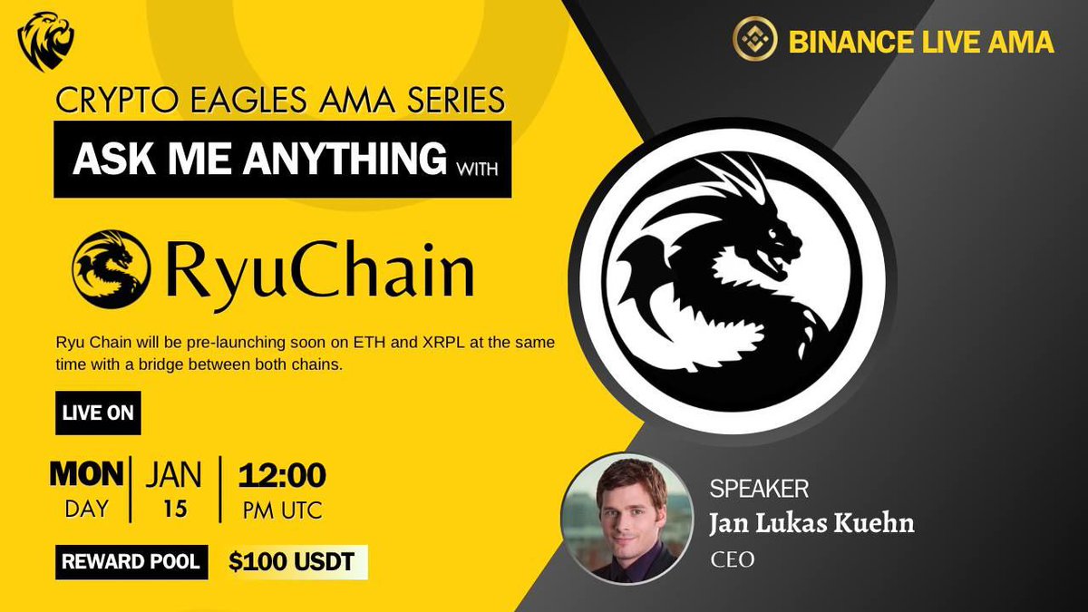 📣We are thrilled to announce our Next Binance live AMA With <a href="/CryptoProject6/">Crypto Eagles</a> 📣

⏰Time: 12 PM UTC Jan 15, 2024
🎙 Speaker: Lukas Kuehn(CEO)
🏠 Venue:  AMA Link 
💰Reward: $100

#XRPHolders #XRPL #ETH #PresaleAlert #XRP #memecoins #Binance