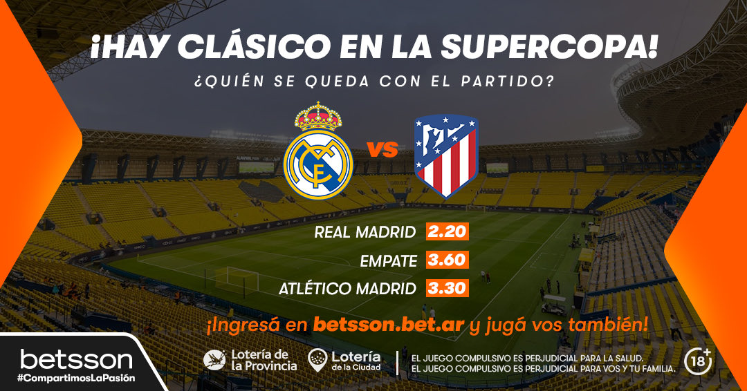 La Supercopa de España nos da la posibilidad de disfrutar del clásico de Madrid! Real y Atlético juegan una de las semis! Y con <a href="/Betsson_ARG/">Betsson Argentina</a> vos también podés ser parte! Entrá al link y hacé tu mejor jugada!

pba.betsson.bet.ar/apuestas-depor…ñola&amp;utm_content=tweet
