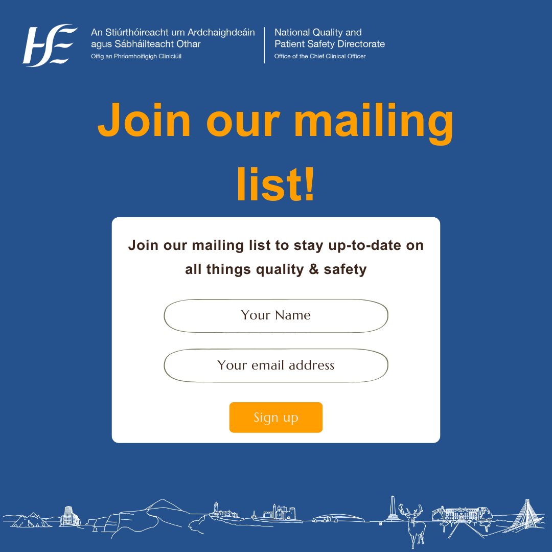 Get the latest on #AllThingsQuality & #patientsafety including our: ⭐️@QPSTalkTime webinars ⭐️Walk & Talk Improvement podcast episodes ⭐️quarterly newsletter ⭐️latest #patientsafety news & events Join our mailing list⬇️ surveys.hse.ie/s/nationalqpsd…