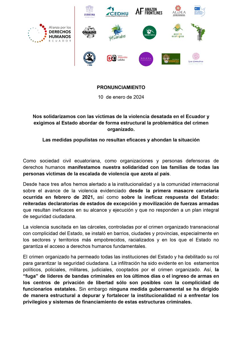 Alianza de Organizaciones por los Derechos Humanos tweet media