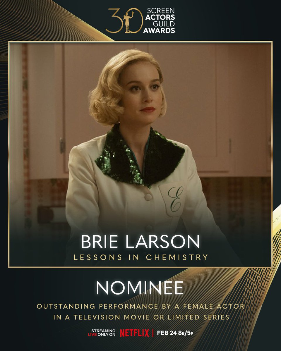 CaptMarvelVzla's tweet photo. Brie larson fue nominada en la categoría "Outstanding Performance by a Female Actor in a Television Movie or Limited Series" por Lessons in Chemistry en los SAG Awards
#SAGAwards #LessonInChemistry https://t.co/5aZROz28Qe