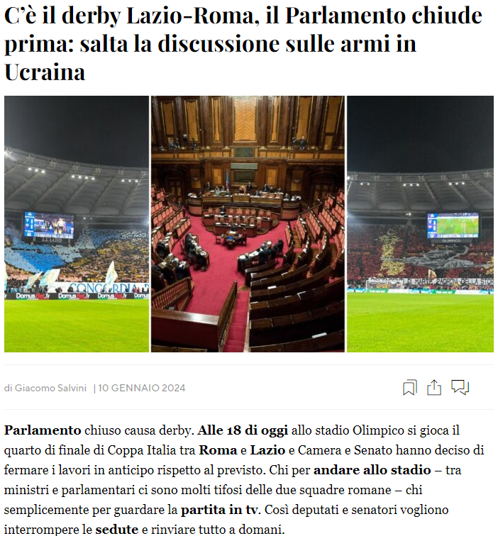 CrazyItalianPol's tweet photo. The Italian parliament closes early today for the derby between AS Roma and SS Lazio.

Jan 10, 2024 https://t.co/2g4OBrc55Y