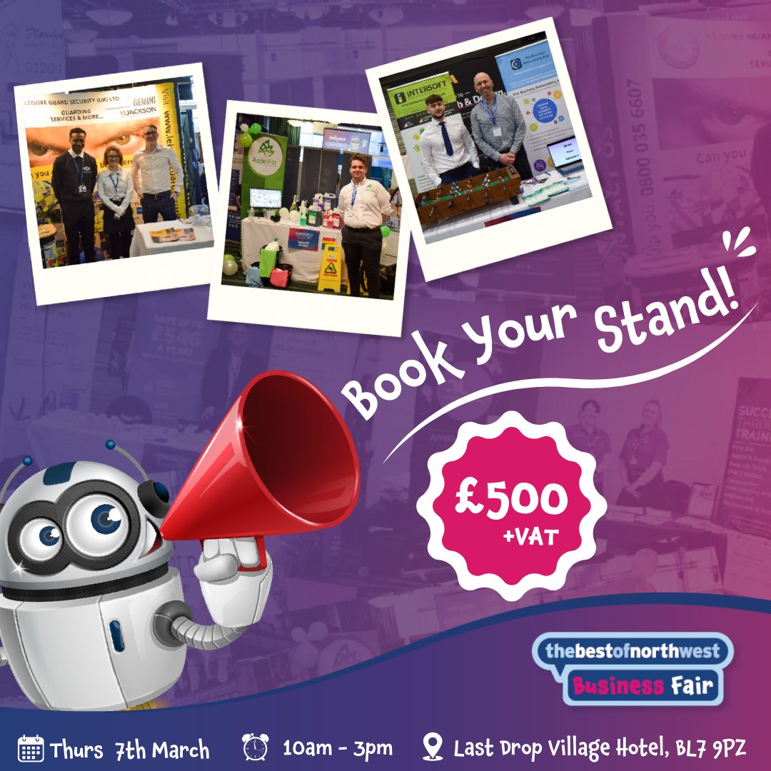 🚀 Elevate your business at thebestofnorthwest Fair, Last Drop Village Hotel, 7th Mar! 
🌟 Exhibit, 🤝 Network, 💼 Partner, 📈 Learn trends. 
Book here: thebestofnorthwest.co.uk/book-your-stan…
We look forward to seeing you there! 🤝
#BusinessGrowth #NetworkingExcellence 🚀