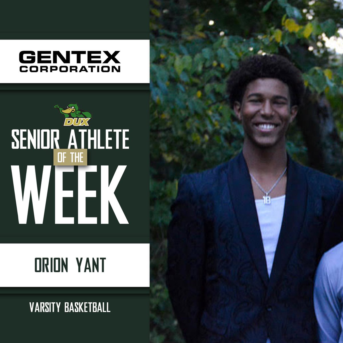 duxsports's tweet photo. Introducing our Gentex senior athlete of the week, Orion Yant!

When asked what advice she had for underclassmen, he answered:

“Try new stuff and don’t be afraid to talk to people you don’t know because that’s how you make the best kind of friends.”

#godux https://t.co/pTPnxpn59X