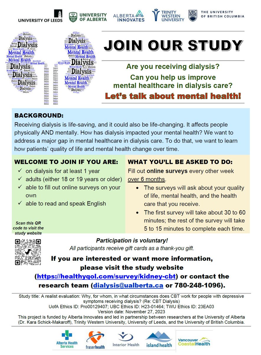 Let's talk about mental health! Are you on dialysis? If so we would love to hear your thoughts on how we can improve mental health in dialysis care. To learn more please visit bit.ly/48oz8AX