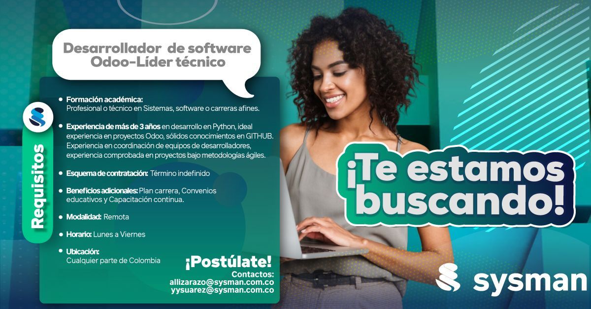 Sysman_Software's tweet image. 👩🏻‍💻👨🏻‍💻 ¿Eres apasionado por el desarrollo de software? ¡Te buscamos! Únete a nuestro equipo como Desarrollador de Software Odoo y contribuye a la creación de soluciones empresariales innovadoras. 🎊 

buff.ly/3R2s0lN 

#VacanteIT #DesarrolladorOdoo #OportunidadLaboral