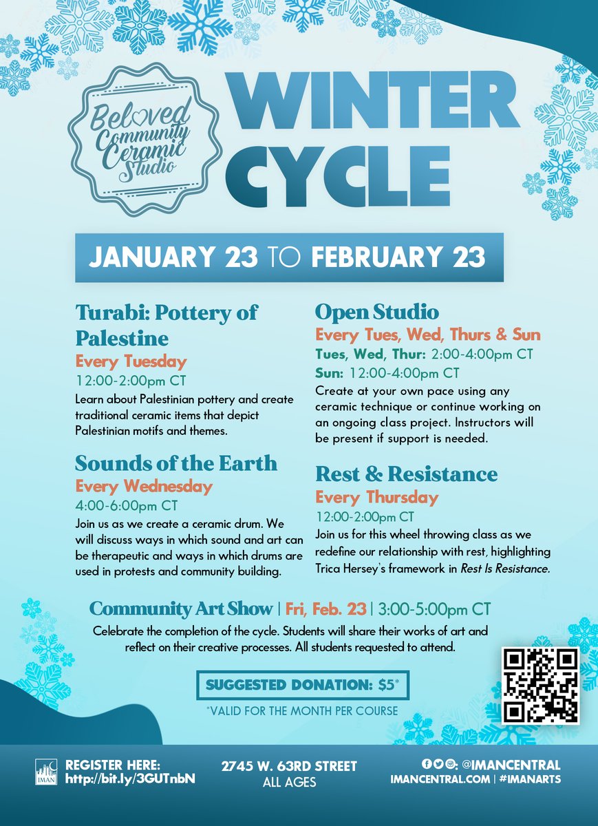 This month, our Ceramic Studio opens back up for our ‘24 Winter Cycle featuring a list of new classes, as well as our Open Studio format! These sessions are made for people from every experience level, from experts to complete beginners. Sign up here: eventbrite.com/o/iman-beloved…