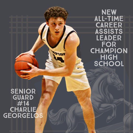 Charlie Georgelos became Champion’s career assists leader in last nights win over Smithson Valley.  The best point guard in CHS history has now been a part of 104 Varsity wins.  He could run a college team TODAY with his all-around game and leadership skills.  <a href="/CharliGeorgelos/">Charlie Georgelos</a>