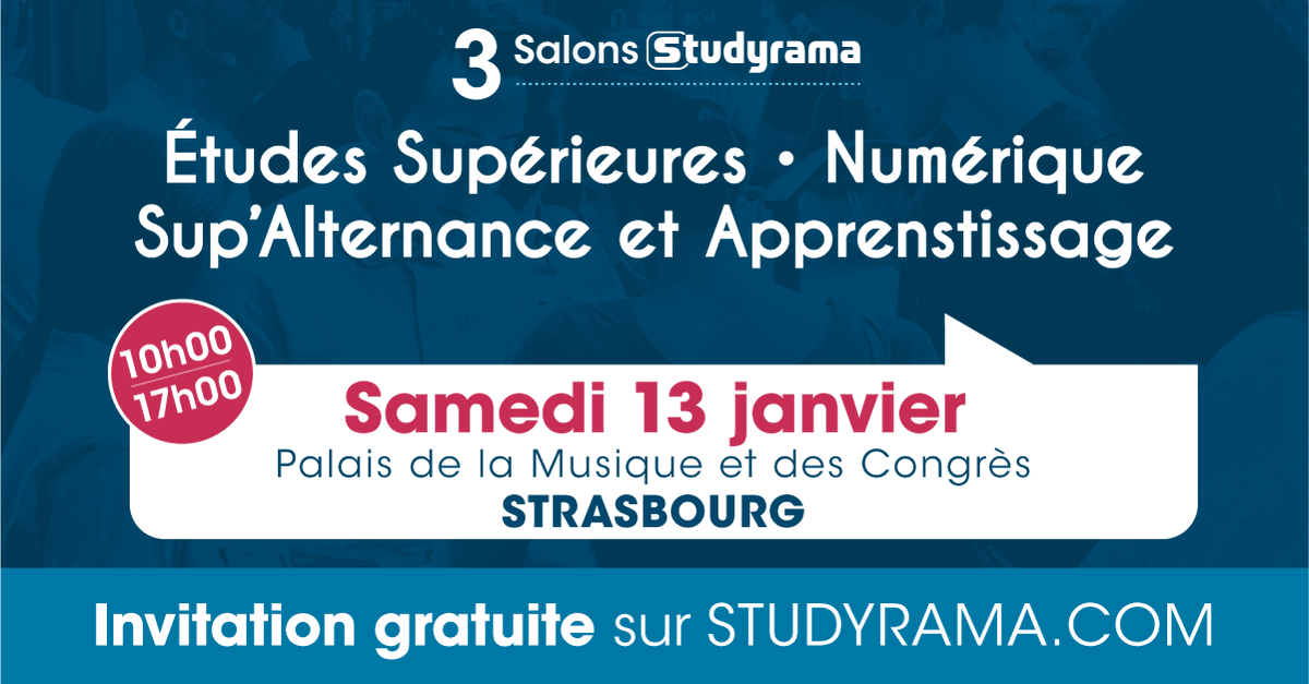 IDMC_Nancy's tweet image. 🎓[FORUM ORIENTATION]
Retrouvez-nous au salon de l'orientation Studyrama ce samedi 13 janvier au Palais des Congrès de Strasbourg ! 
Venez découvrir nos formations du numérique, de la Licence aux Masters. 💻📚
#sciencesnumeriques #MIASHS #MIAGE #SCIENCESCOGNITIVES #TAL