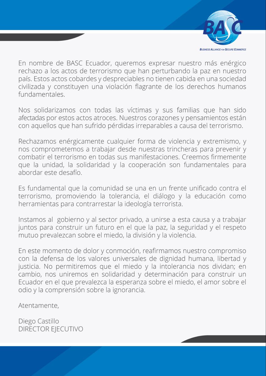 EcuadorBasc's tweet photo. Comunicado Oficial 
#QuitoCiudadDePaz #EcuadorExigeSeguridad https://t.co/InrtvOOHt2