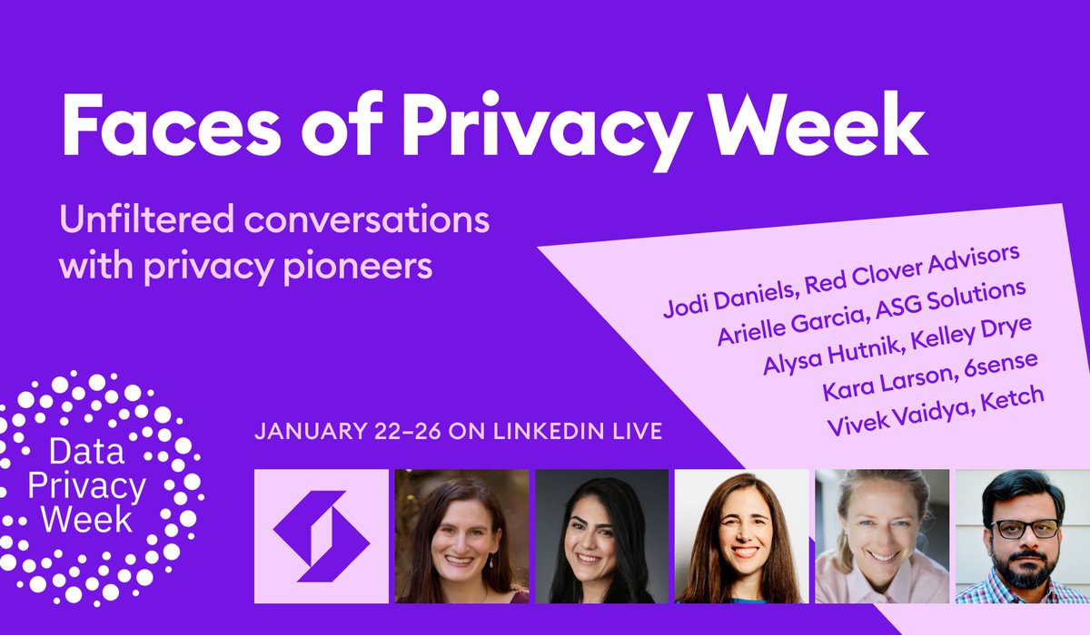 Ketch_Digital's tweet photo. #DataPrivacyWeek is just around the corner and we've assembled an 🌟all-star🌟 group of privacy pioneers to lead daily discussions on this year's theme: Take Control Of Your Data! https://t.co/nJOLjYw8DV
