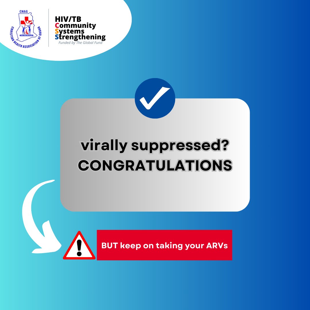 csschag's tweet photo. Taking your HIV medication (ARVs) as prescribed, will help you to keep your viral load suppressed (or undetected).
Viral load suppression means there is very little chance of you transmitting HIV to your sex partners.
#EndHIV @GhanaUNAIDS @ghanaids https://t.co/O4Z6EvC0Qy