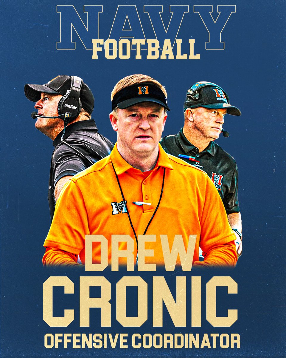 Please welcome new Offensive Coordinator Drew Cronic to the Yard!

#GoNavy | #RollGoats