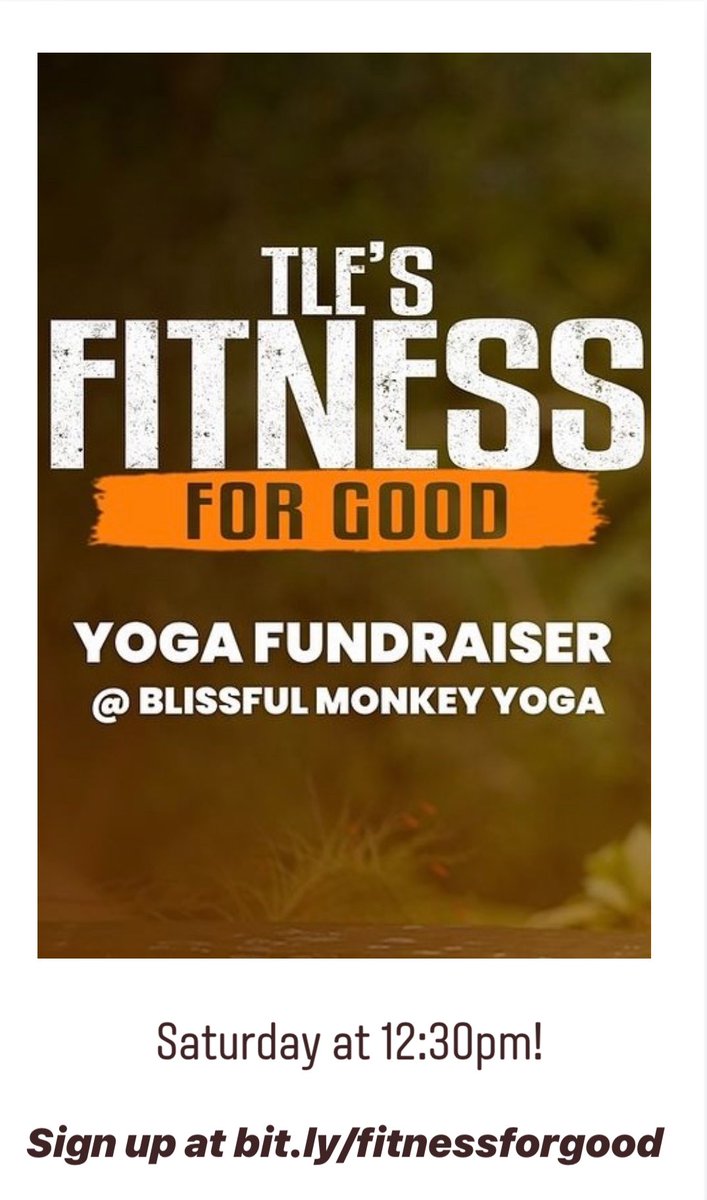tlecfue's tweet image. Join us for the 2nd Fitness for Good class this Saturday at Blissful Monkey Yoga! Proceeds go towards supporting mental health and addiction programs. Sign up now at bit.ly/fitnessforgood and help make a difference! #FitnessForGood #MentalHealthAwareness #AddictionSupport