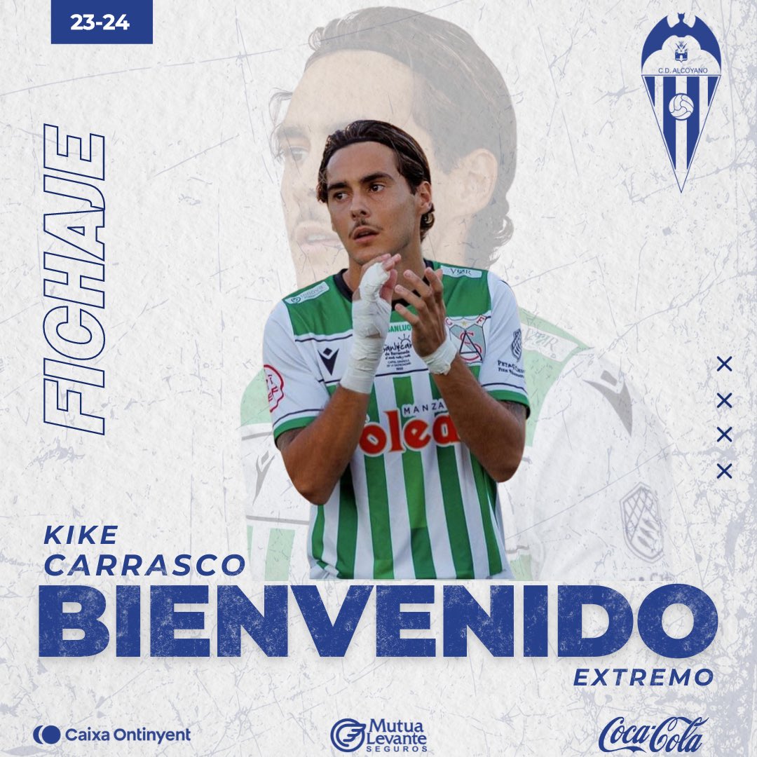 CD_Alcoyano's tweet photo. 𝐎𝐅𝐈𝐂𝐈𝐀𝐋| 📣

🆕El @CD_Alcoyano anuncia el traspaso de 
𝐊𝐢𝐤𝐞 𝐂𝐚𝐫𝐫𝐚𝐬𝐜𝐨!

⚽️ Procedente del @atcosanluqueno .

⚡️Extremo polivalente , con velocidad y desborde que aterriza en la banda del Collao🏟️

¡Bienvenido ! 🔵⚪️

#Esmomentodecreer 💙🤍 https://t.co/6VS18x3snt