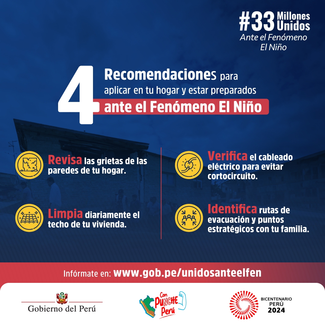 igp_peru's tweet photo. Prepara tu hogar y a tu comunidad para enfrentar el Fenómeno El Niño con estos cuatro consejos. ¡Juntos somos #33MillonesUnidos! 💪🏡🌧️

💻 Infórmate en https://t.co/XdP2soh2wk https://t.co/q6vSahdsL6