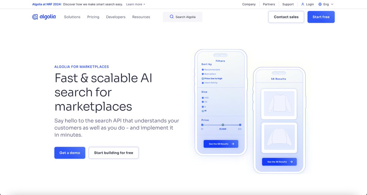 Well done to the whole team who worked on this algolia.com redesign 👏

Feels fresh and clean ✨

Amazing work from <a href="/ronanlevesque/">Ronan Levesque</a> <a href="/GenezLorris/">Lorris Saint-Genez</a> &amp; Sven 👨‍💻 on the implementation 🔥

Been loving the new illustrations from <a href="/katcgg/">Kathya ✨</a> 🙌

And well done to anyone involved 🙌
