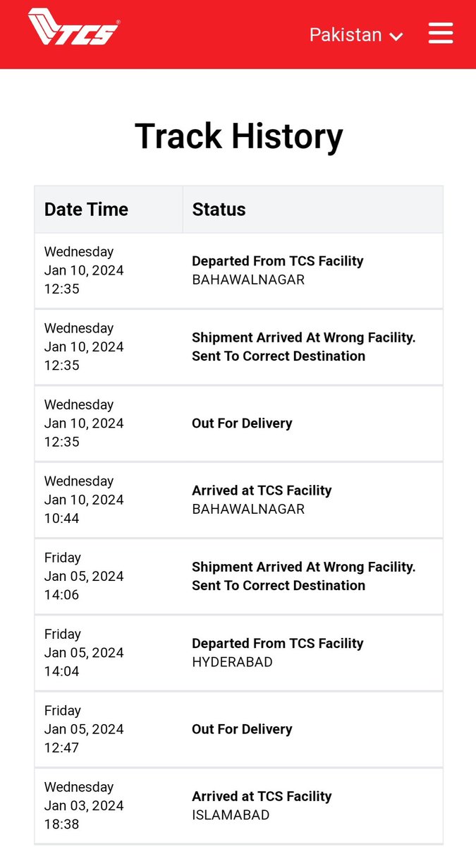 MAshfaqZafar's tweet photo. @tcs_couriers Shipment was booked from Islamabad, for Sheikhupura. But first it was misrouted to Hyderabad, then Bahawalnagar. Foggy weather mein andhay bhi ho gaye ho kya! https://t.co/fn0tBl0YD7