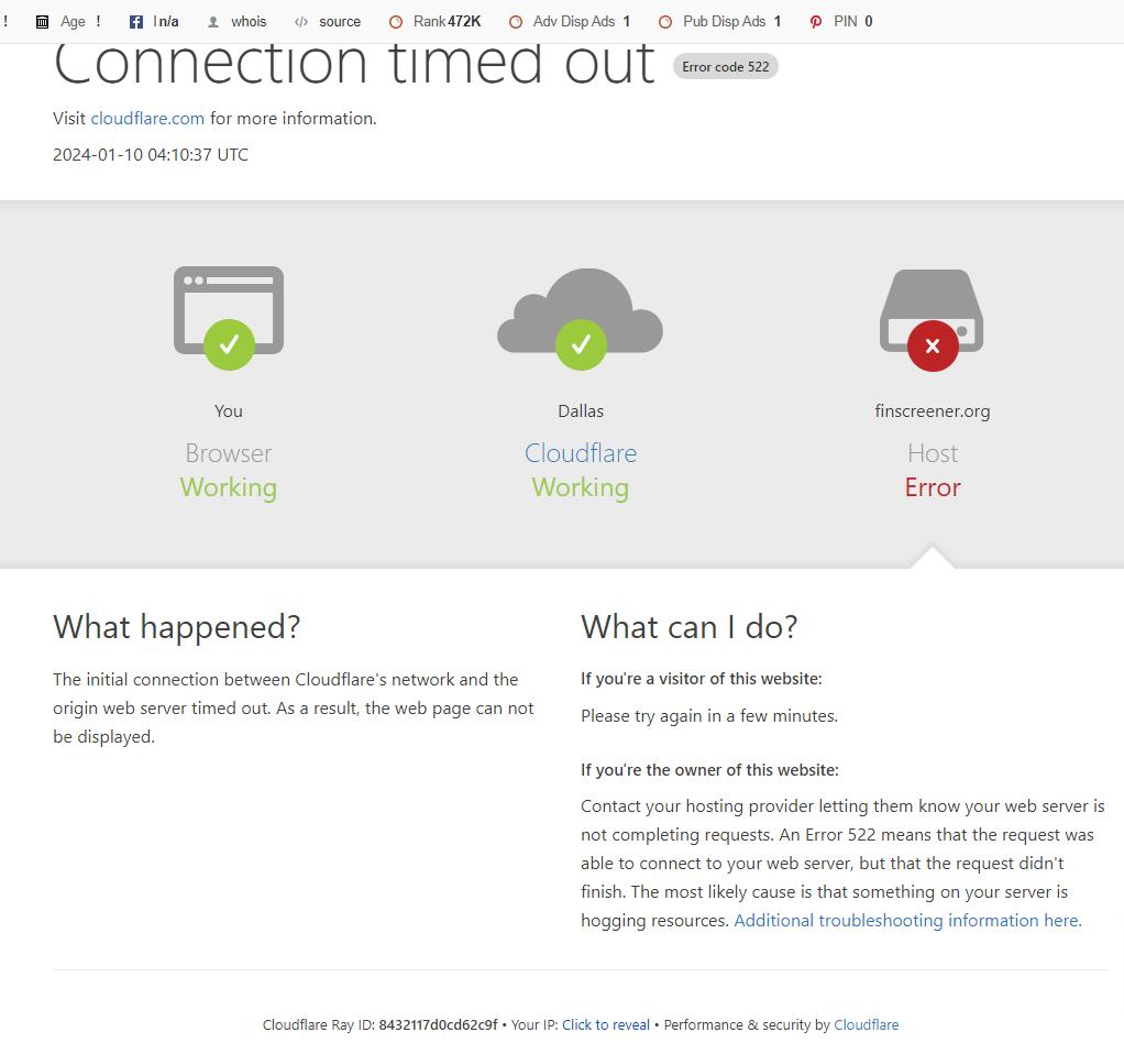 SamSubramanian's tweet photo. @Finscreener_com  When is https://t.co/6r9CDbqxlX expected to be back online? Getting "Host Error" message when accessing https://t.co/6r9CDbqxlX https://t.co/XvHr44iRLg
