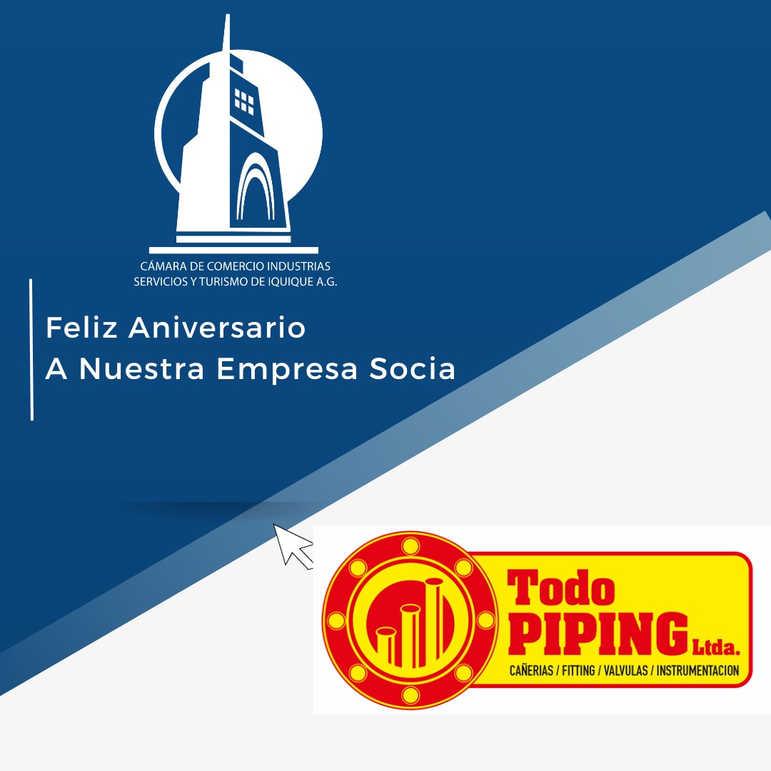Muchas felicidades a nuestra empresa socia #TodoPipingLtda en su aniversario.  #CamaraDeComercioIquique #Iquique #iquiqueglorioso <a href="/ksaldesaliaga/">Karla Saldes</a> <a href="/robertovaras/">Roberto Varas</a>