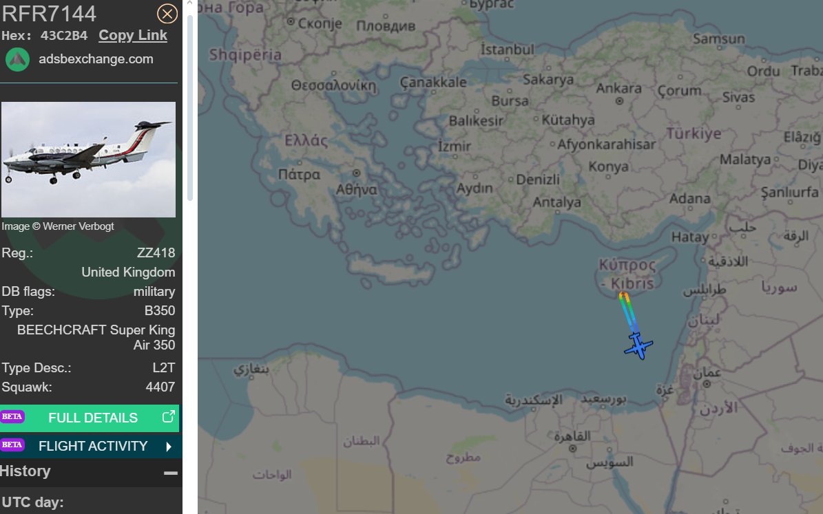 UK MIL RFR7144 Special Ops on his way to Israel.  This plane is sometimes RFR7145 ... 😬