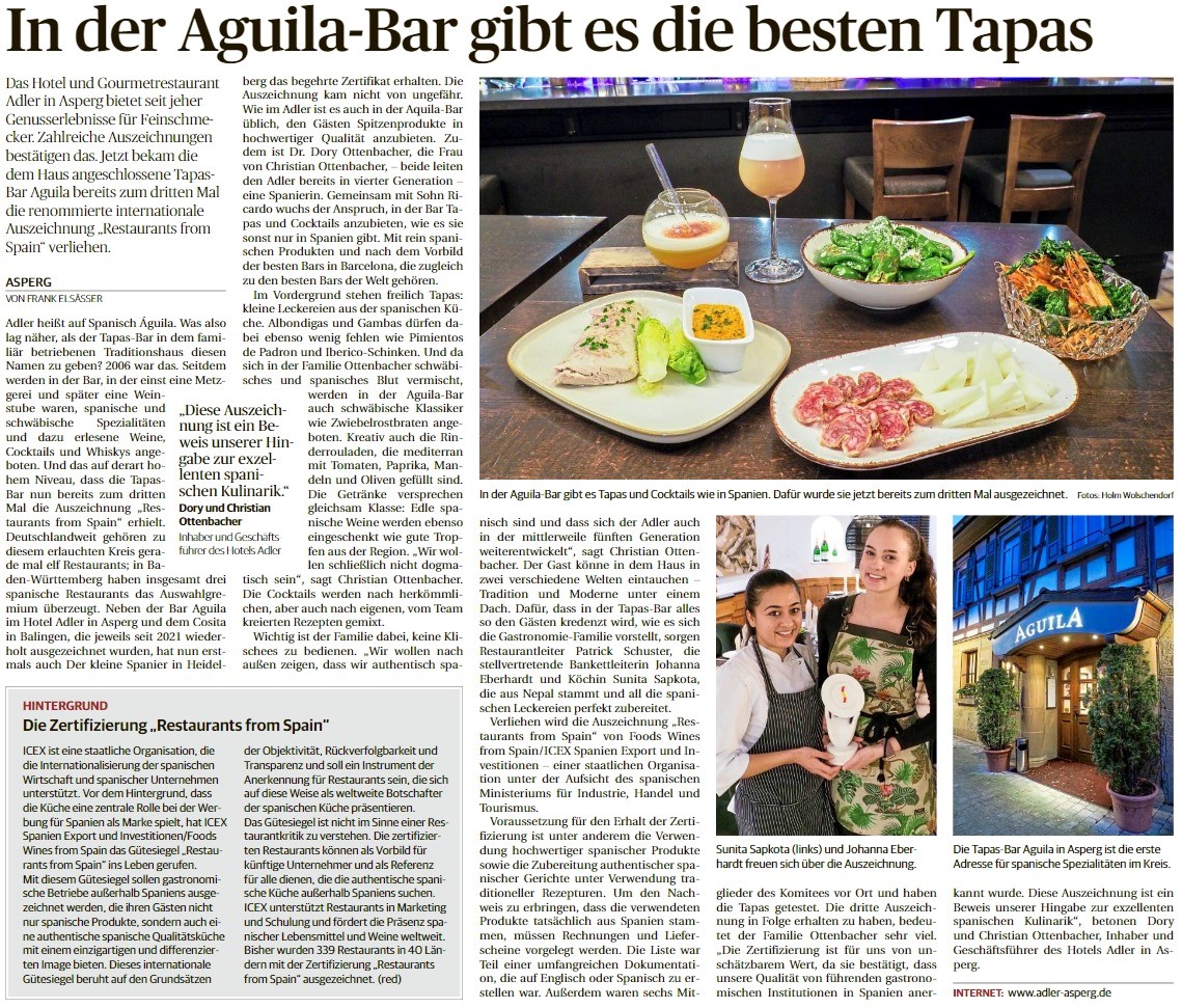Nach einer kurzen Winterpause macht unsere Tapas-Bar "Aguila"  zu den gewohnten Öffnungszeiten nächste Woche wieder auf. Als Appetitmacher könnt Ihr diesen Artikel der <a href="/LKZ_online/">LKZ_online</a> lesen

lkz.de/lokales/landkr…

#tapas #SpanishFood #ludwigsburg #restaurants  #abendessen