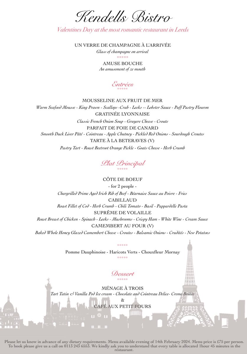 Kendells Bistro is gearing up for the first big event of 2024. Do you have that special someone you would like to treat to a meal for two? We’d love to celebrate with you, so don’t miss out on this special evening at the most romantic restaurant in Leeds! ❤️ 

t&amp;c apply.