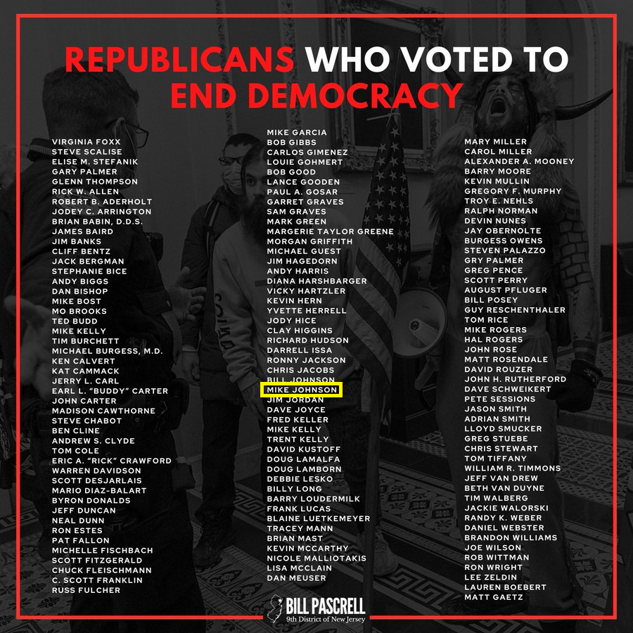 PwrChip's tweet photo. #INSURRECTIONIST_LIST, happens to have #MikeJohnson right in the middle of it.
#IAmPoliticsGirl #KeithOlbermann
#RepAOC #HouseDemWomen #digby56
#RepRaskin #Reptedlieu #RepKatiePorter
#RepSwalwell #RepJeffries #RepDanGoldman
#IlhanMN #RepSherrill #RepDMP #RepMGS
#RepJayapal https://t.co/2stQUjJLwm
