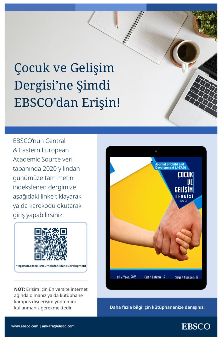 pusula_rft's tweet photo. Çocuk ve Gelişim Dergimizle ilgili bilgilendirme zamanı 📸
EBSCO veri tabanında taranan dergimiz için QR kodunu kullanabilirsiz.Ayrıca erişim için posterdeki notu okuyunuz
👇Haziran 2024 sayımız için makale kabulümüz devam etmektedir.👩‍💻👨‍💻 İyi çalışmalar dileriz.☕️✍️ @nerimanaral https://t.co/CQXw63nKWv