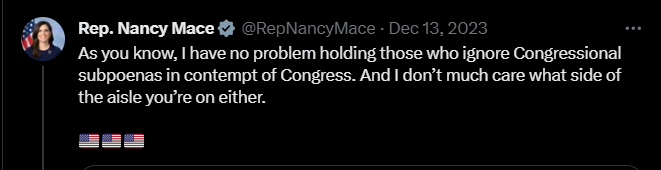 <a href="/RepNancyMace/">Rep. Nancy Mace</a> <a href="/RepRaskin/">Rep. Jamie Raskin</a> Accusing others of white privilege and then immediately playing the victim card is fairly sad Ms. Mace. I'm not sure if it is quite reprehensible though. 

And then to complain that a member of Congress is meant to represent the American people while the Republican majority House