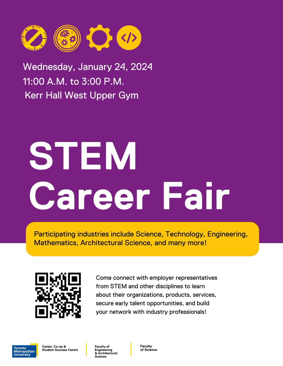 TMU’s STEM Career Fair event is an in-person career fair that connects  students and recent alumni looking for internships, co-ops and full time  employment with employer partners hiring early talent.