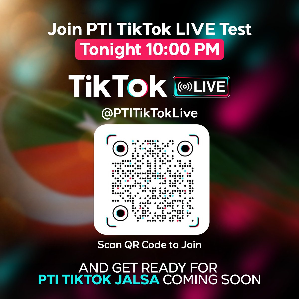 پی ٹی آئی ٹک ٹوک لائیو؛ آج رات 10 بجے @PtiTikTokLiveپر شامل ہونے کے لیے کوڈ سکین کرکے فالو کریں!!