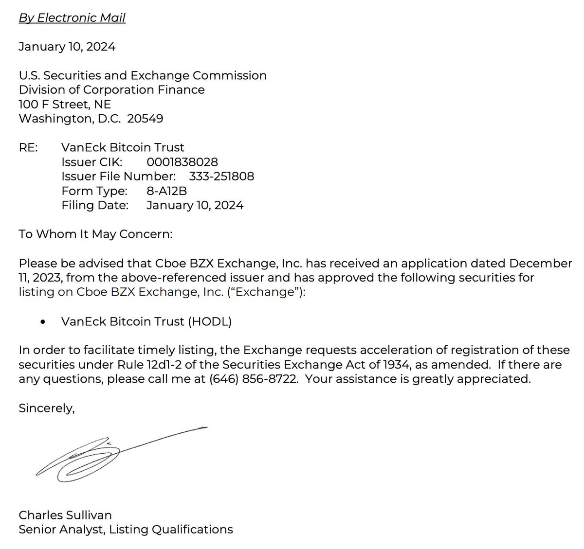 BitcoinMagazine's tweet photo. JUST IN: Cboe files request for acceleration with the SEC for Fidelity, VanEck, ARK 21Shares, and Franklin Templeton spot #Bitcoin ETFs  👀