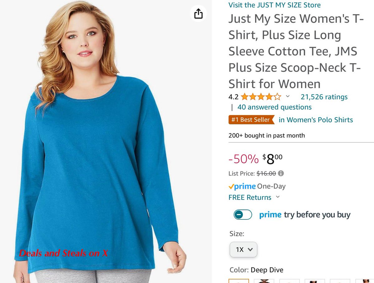 DealsandStealsX's tweet photo. Womenβs Just My Size Long Sleeve Tee (Plus Size)
Price - $8.00 normally $16.00
Shop Here - https://t.co/IulBglmdp3
Prime members receive free shipping.
#ad #deal #amazon #amazondeals #prime #freeshipping #women #womens #justmysize #plussize #fashion #clothing #new #savings https://t.co/SMlsAzmRie