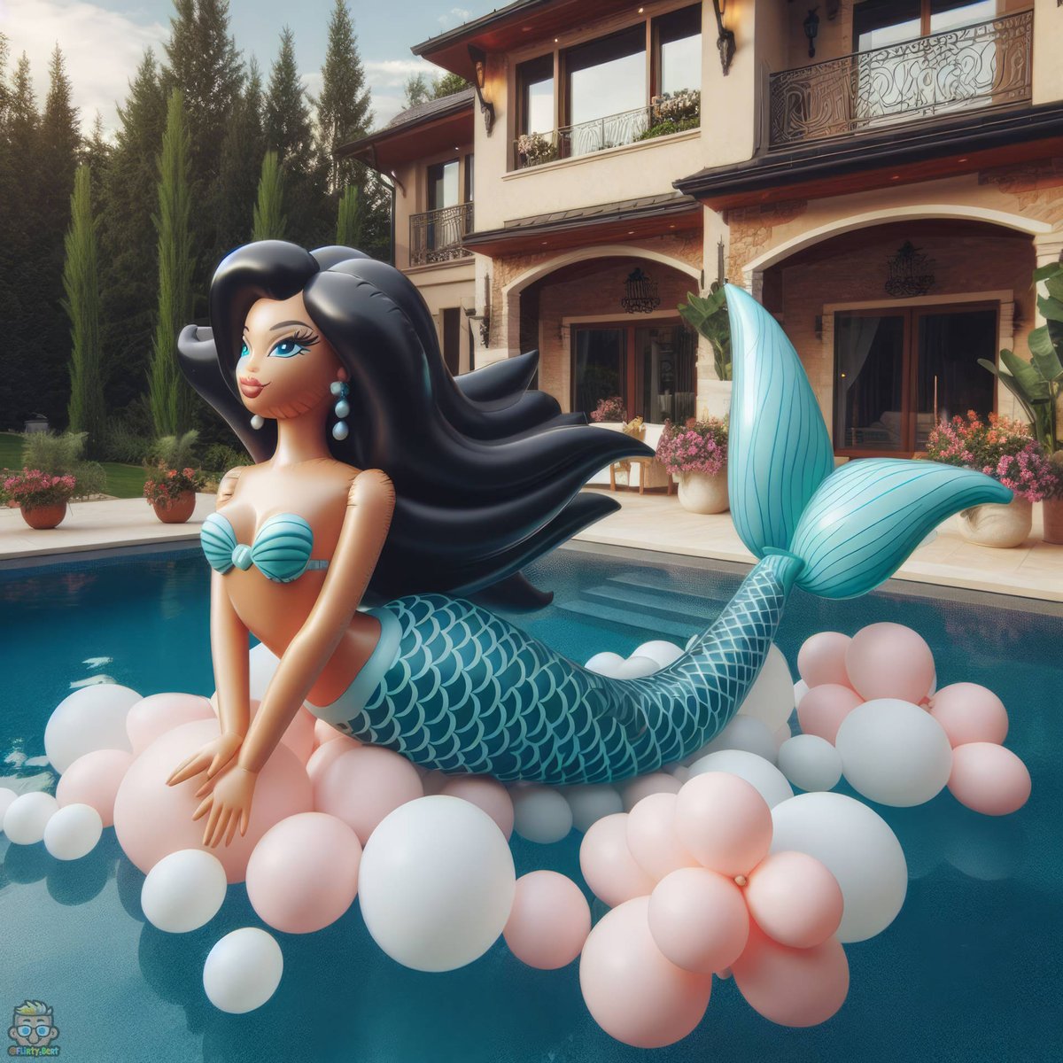FBfloatyflirts's tweet photo. Inspired by our good friend Yuki and his brilliant characters, it's time to bring out the Merms*!
Let these delectable figures swim (float) in your pool and as the sun sets… well, what would you do then?
*Bert hates it when I call them that.
#BIC #AIgenerated #Mermaid #Merms https://t.co/NYCDX4PqYq
