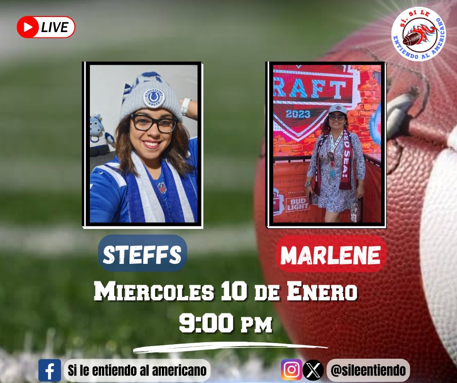 Sileentiendo's tweet photo. ¡Estamos de vuelta!
Hoy es miércoles de #LiveStreaming, acompañen a Mar y Steffs en el primer live del 2024 para platicar de las últimas noticias de la #NFL, la última semana de temporada regular, la ronda de #WildCard y más.
Los esperamos, 9:00 pm
#NFLLovers
#RecapNFL https://t.co/0oCY9NDye5