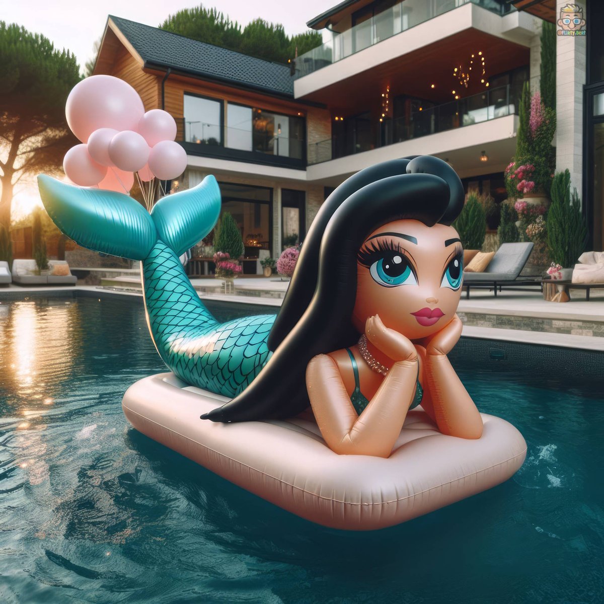 FBfloatyflirts's tweet photo. Inspired by our good friend Yuki and his brilliant characters, it's time to bring out the Merms*!
Let these delectable figures swim (float) in your pool and as the sun sets… well, what would you do then?
*Bert hates it when I call them that.
#BIC #AIgenerated #Mermaid #Merms https://t.co/NYCDX4PqYq