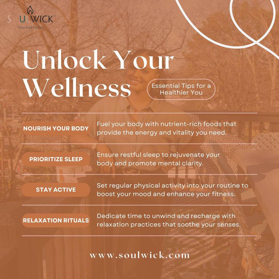 SoulwickCo's tweet photo. Unlock wellness 🗝️💪 Eat well, sleep deep, and move more! Embrace daily habits that uplift and restore. Begin your journey with us. 

#SoulWick #goodriddance #meditation #peace #happiness #mentalhealth #yoga #wellness #namaste #selfcare #goodsmell https://t.co/lHUq50QFs9