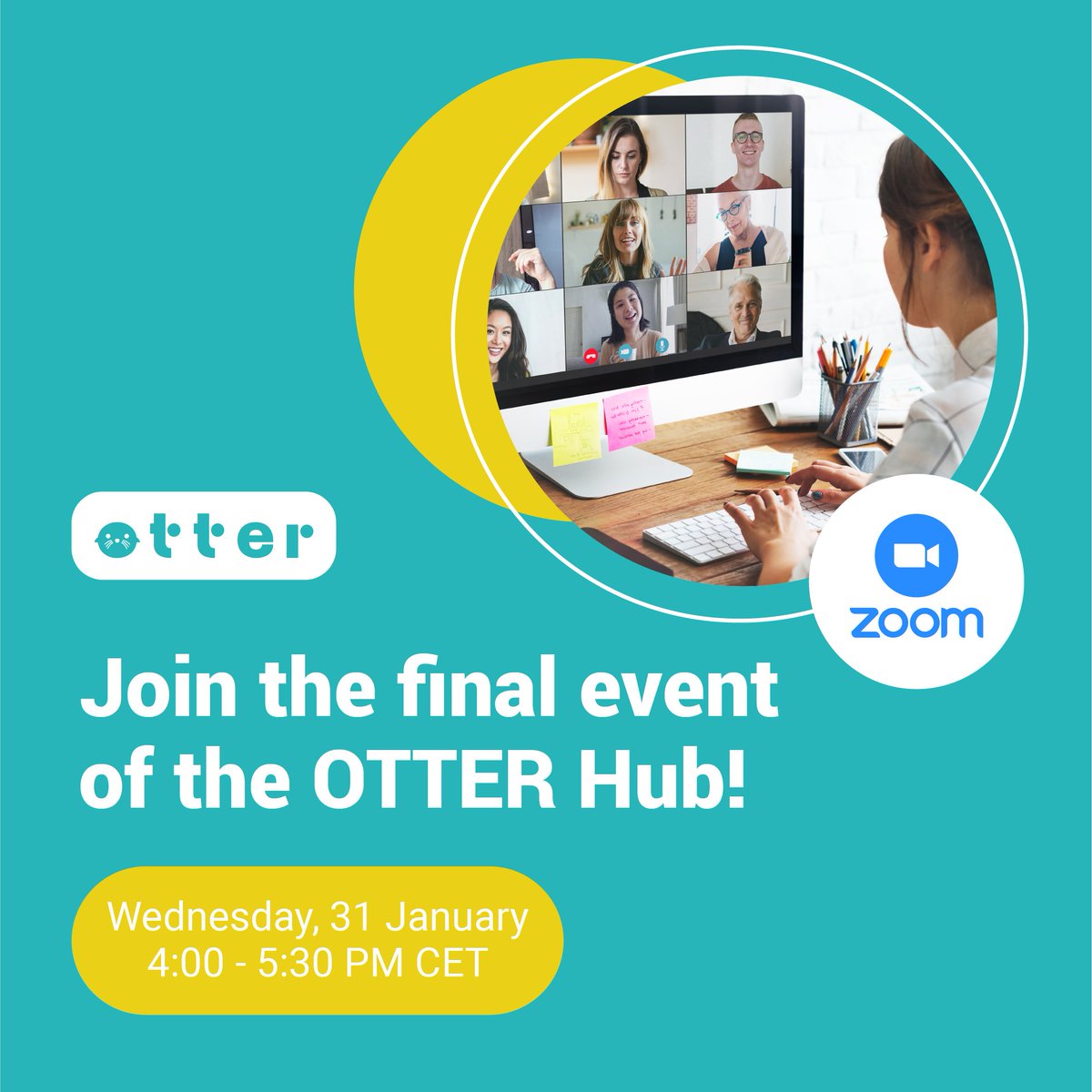 📢 SAVE THE DATE for the final event of the OTTER Hub 💻 31 Jan 2024 ⏰ 4-5:30 pm CET

Join the discussion on the:
👩‍🔬importance of #scienceeducation
🌱education for #sustainabledevelopment 
🌍#EducationOutsideTheClassroom uptake in Europe

REGISTRATION: bit.ly/hub-final-event