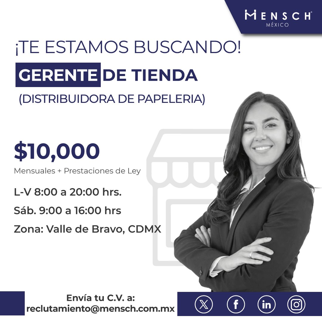 menschmx's tweet photo. ¿Buscas empleo? 📷📷 ¡Una gran oportunidad te está esperando! 📷📷 #Empleo #Trabajo #OportunidadLaboral #Gerencia https://t.co/rBitTPcY1V