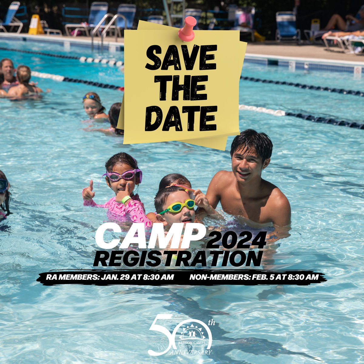 CampsReston's tweet photo. Save the date for our 2024 camp registration! Reston Association members get early access to registration, opening on January 29 at 8:30 a.m! Non-member registration opens on February 5 at 8:30 a.m.

#RestonCamps #EnjoyReston #Reston #FXVA #SummerCamp #Summer https://t.co/XLC418Aiwh