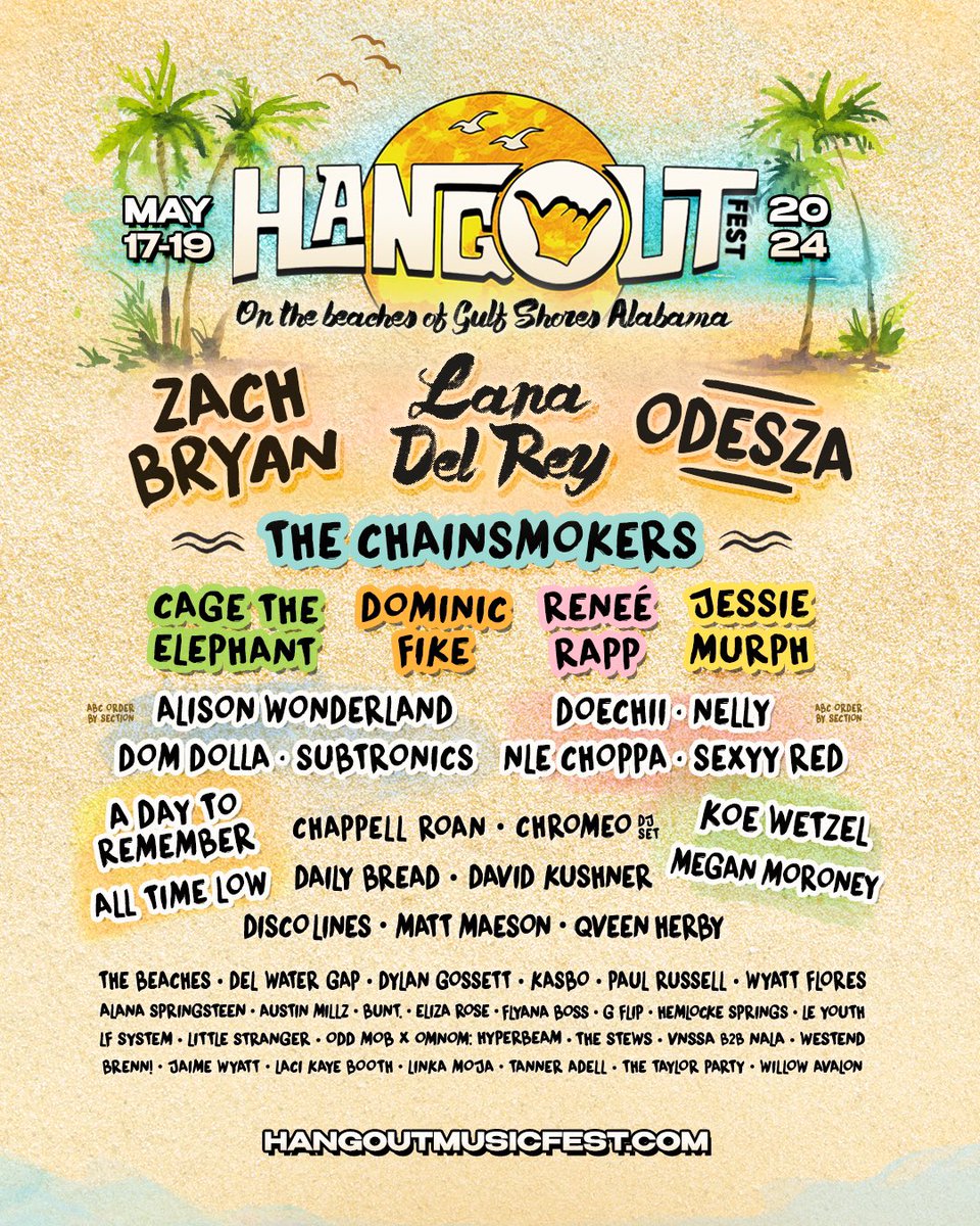 Hangoutfest's tweet image. Say yes to Hangout ☀️ 

Register now for access to the presale that begins this Friday, Jan 12 at 
11 AM CT at hangoutmusicfest.com